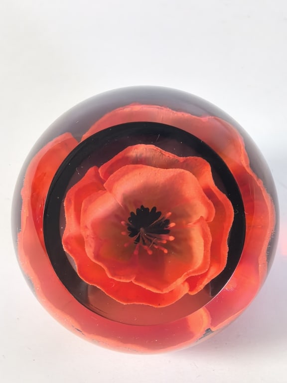 Caithness Scotland Red Flower Glass Paperweight (1 of 6)