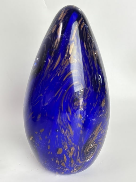 Vintage Cobalt Blue Aventurine Glass Egg Paperweig (1 of 3)