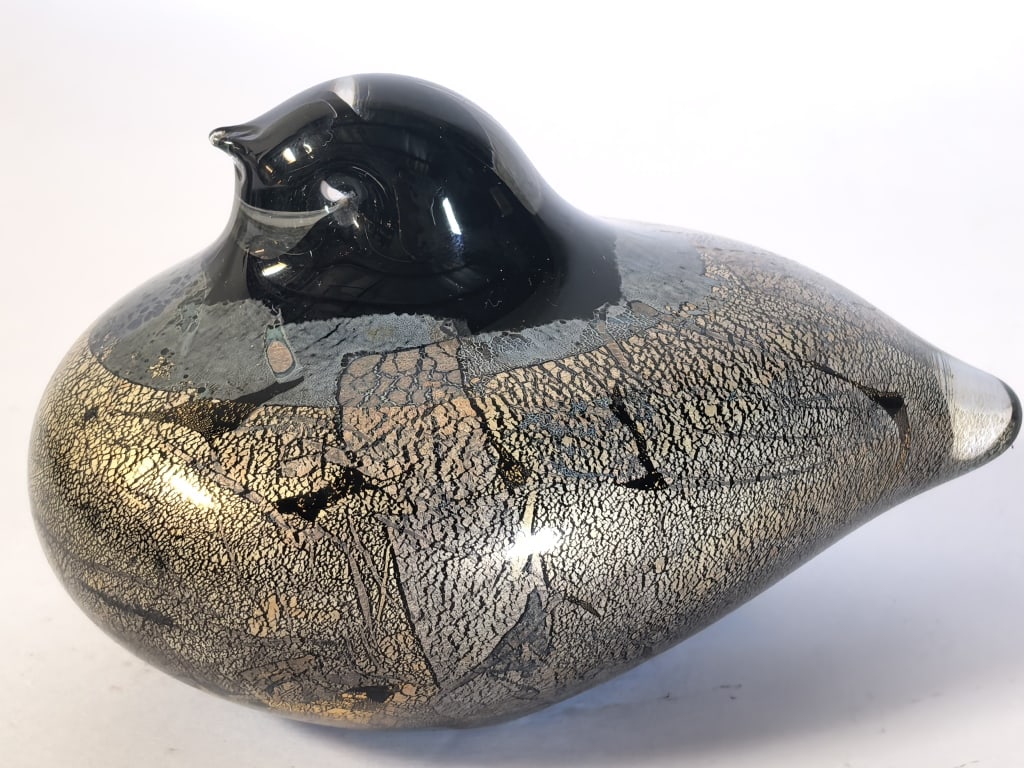 Isle of Wight Glass "Azurene Black" Bird: Isle of Wight Glass "Azurene Black" Bird, 4.75in by 2.75in