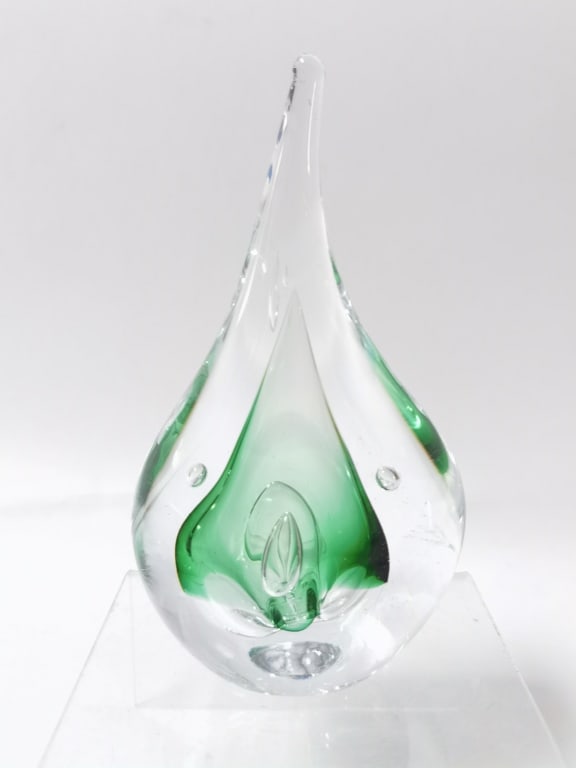 Adam Joblonski Green Teardrop Art Glass Paperweigh (1 of 5)