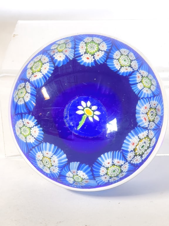 Vintage Murano Italy Millefiori Flower Art Glass P: Vintage Murano Italy Millefiori Flower Art Glass Paperweight, 3.25in