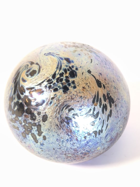 Signed Iridescent Swirl Art Glass Paperweight (1 of 6)