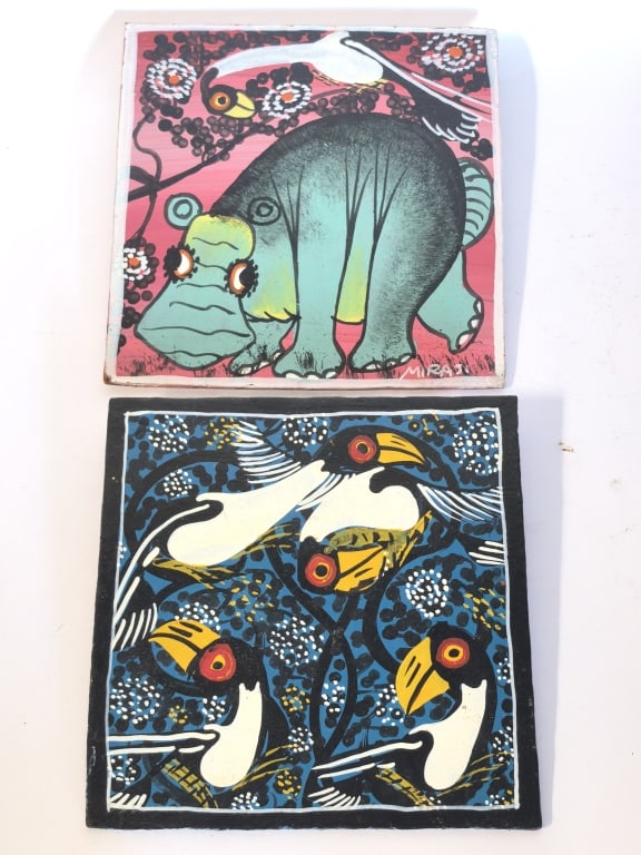 (2) Signed East African Tingatinga Folk Art Painti (1 of 4)