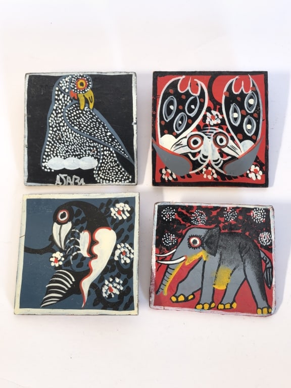 (4) Signed East African Tingatinga Folk Art Painti (1 of 4)