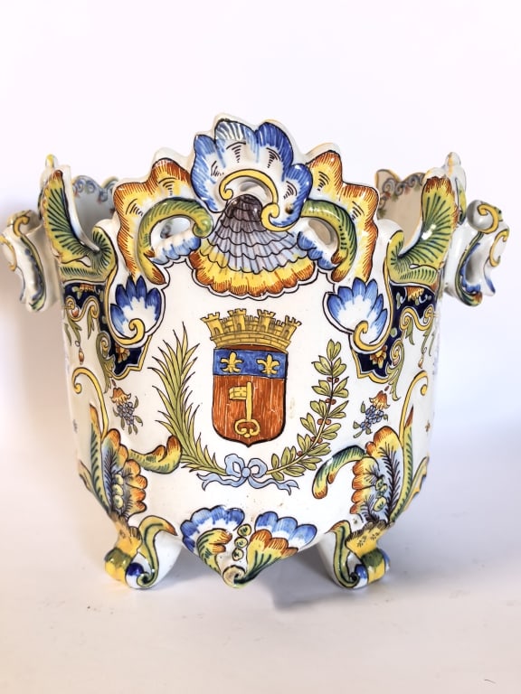 19th C. French Faience Armorial Cachepot (1 of 7)