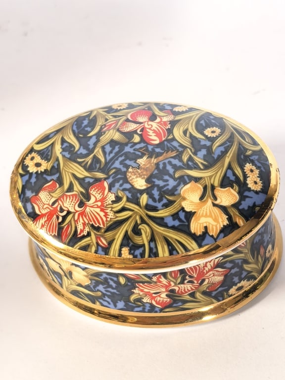 Vintage Ayshford Bone China Iris Jewelry Box: Vintage Ayshford Bone China Iris Jewelry Box, 2 3/8in by 1 3/8in