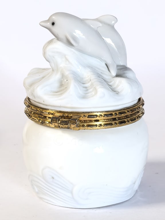 Dolphins Cresting Waves Hinged Porcelain Box - 2