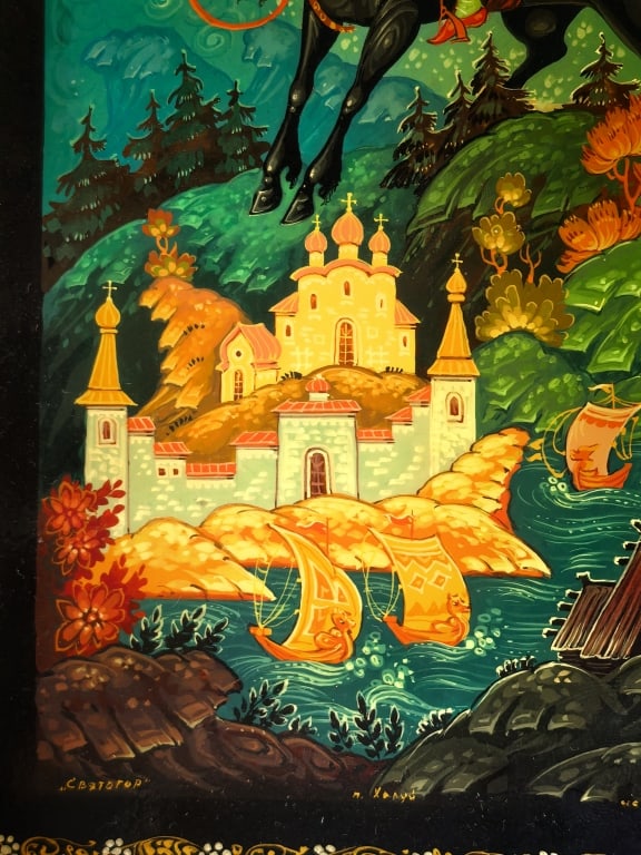 Signed Kholuy Russian Lacquer Box "Svyatogor" - 3