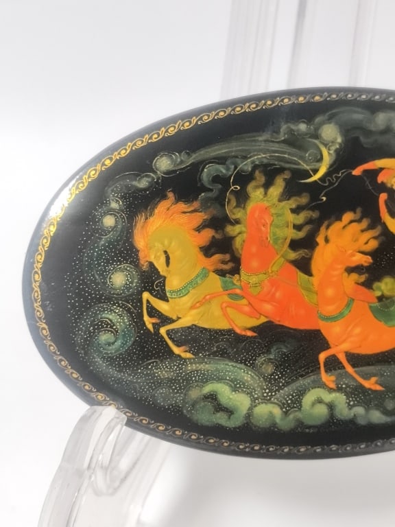 Signed Russian Lacquer Miniature Oval Box "Celest" - 2