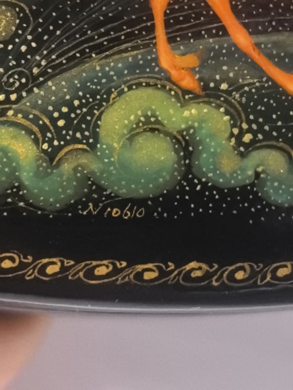 Signed Russian Lacquer Miniature Oval Box "Celest" - 5