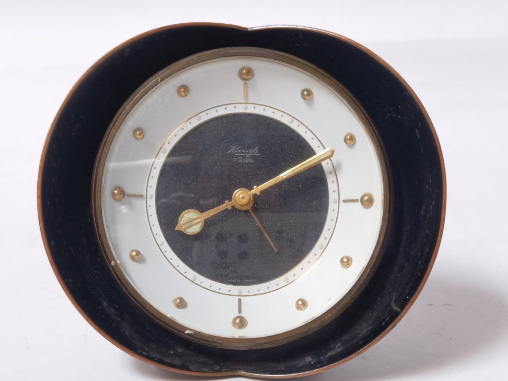 Vintage Kienzle Germany Brass 7 Rubis Alarm Clock: Vintage Kienzle Germany Brass 7 Rubis Alarm Clock, 4in
