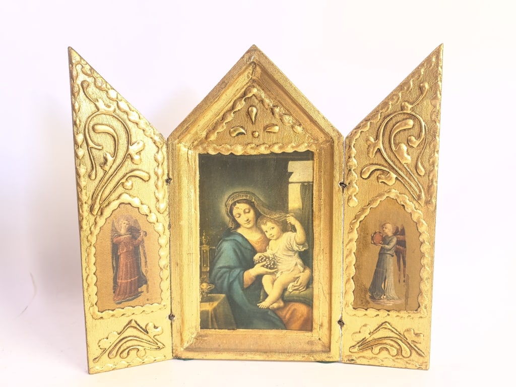 Vintage Florentine Giltwood Triptych Devotional Sh (1 of 7)