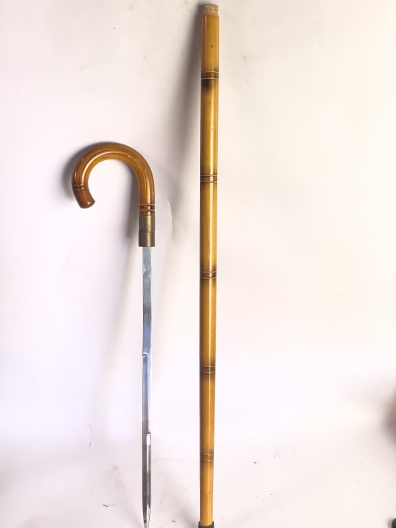 Vintage Faux-Bamboo Sword Walking Stick: Vintage Faux-Bamboo Sword Walking Stick, 35.25in by 4.75in