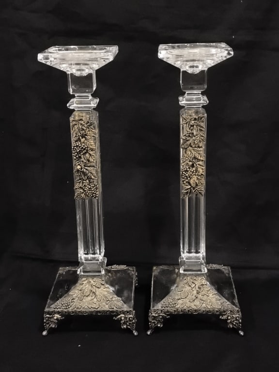 Pr. of Large Vintage Tall Crystal & Silvered Metal (1 of 9)