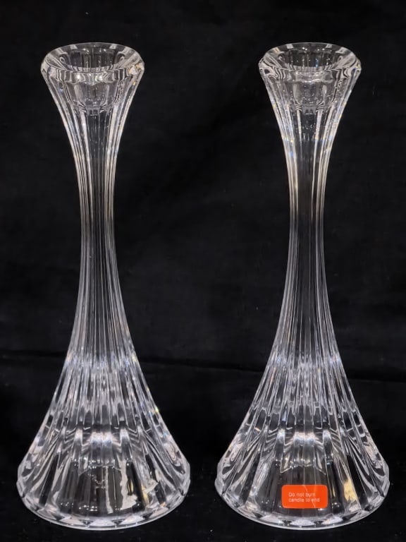 Pr. of Vintage Mikasa Crystal Taper Park Lane Cand: Pr. of Vintage Mikasa Crystal Taper Park Lane Candlesticks, 8in by 3in