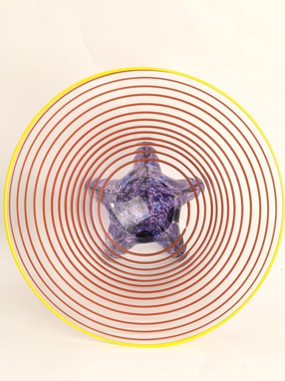 Signed Threaded Art Glass Footed Conical Centerpie - 2