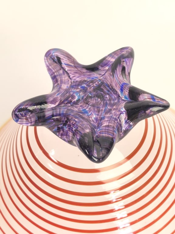 Signed Threaded Art Glass Footed Conical Centerpie - 5