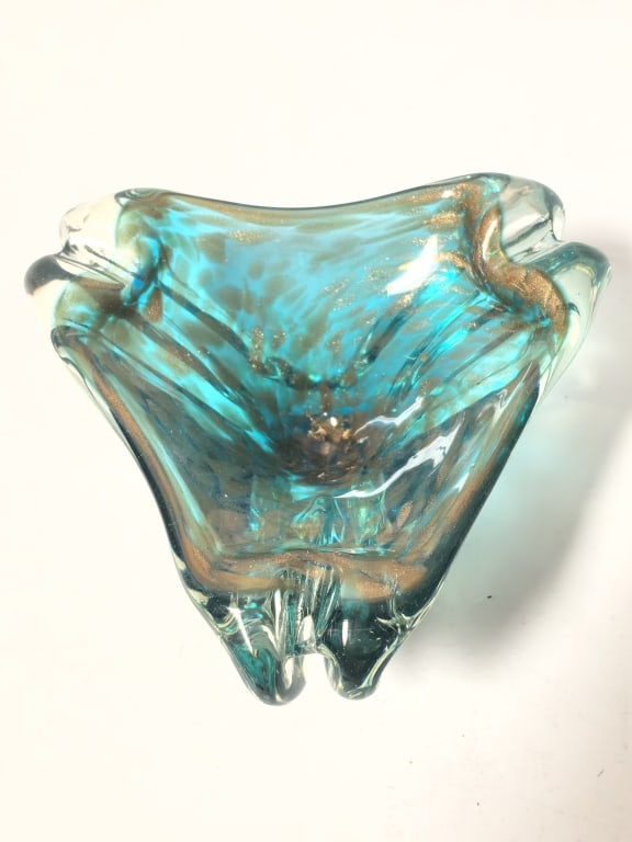 Mid-Century Murano Italy Aventurine Glass Bowl: Mid-Century Murano Italy Aventurine Glass Bowl, 7in by 3.25in
