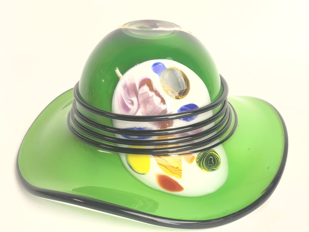 Murano Italy Green Art Glass Hat Sculpture (1 of 4)
