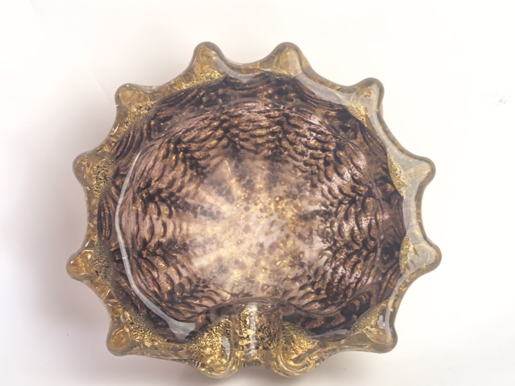 Barovier Toso Murano Italy Aventurine & Tortoisesh: Barovier Toso Murano Italy Aventurine & Tortoiseshell Glass Bowl, 5.5in by 5.25in by 2.25in