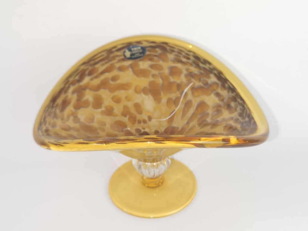 Vintage White Cristal Italy Amber Art Glass Compot (1 of 5)