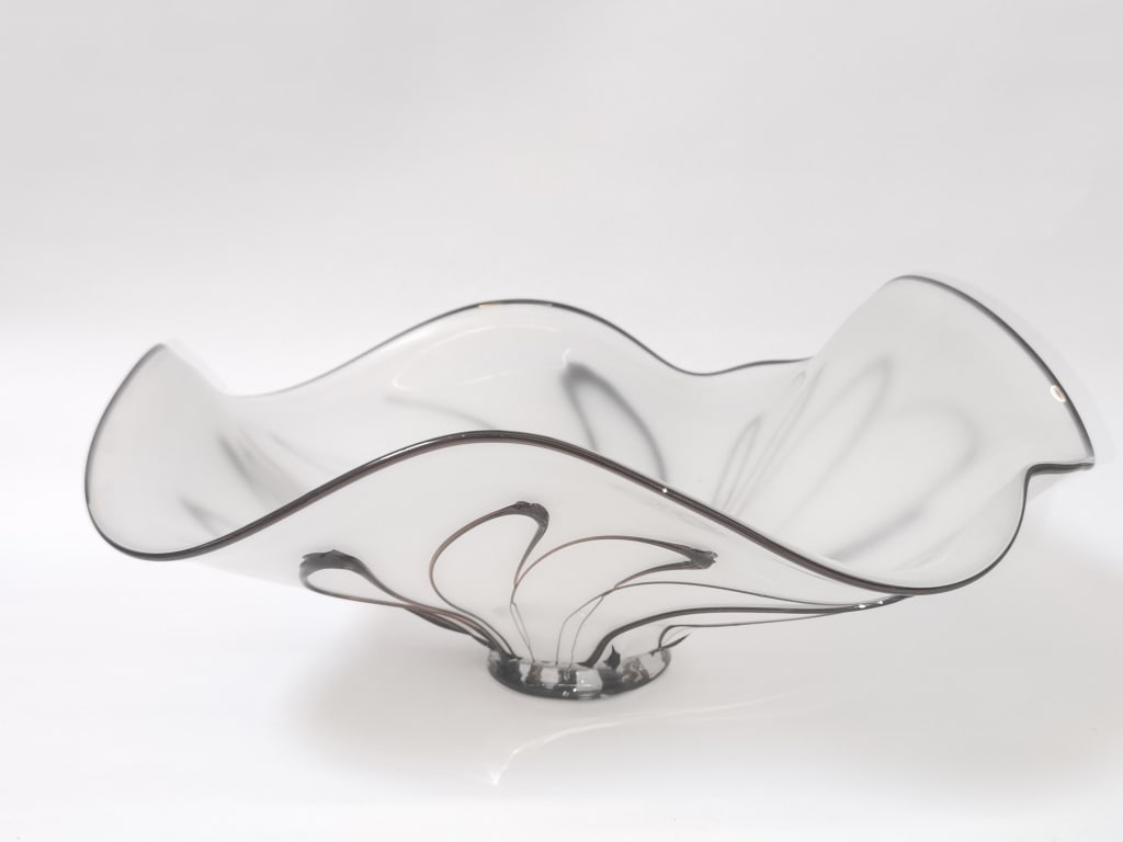 Large Vintage Signed Brown Swirl White Glass Cente (1 of 6)
