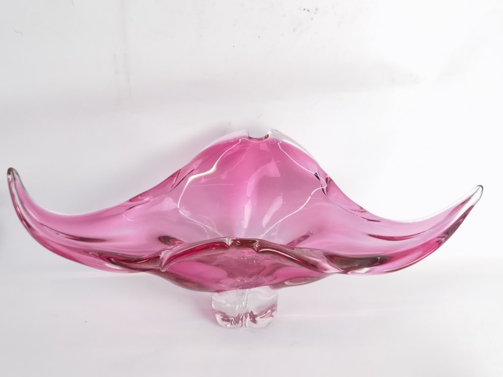 Large Vintage Murano Italy Pink Art Glass Bowl (1 of 5)