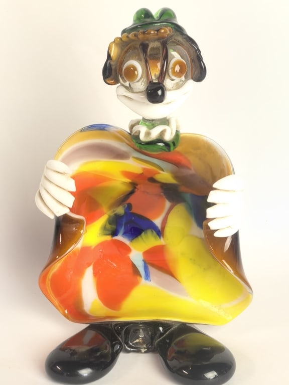 Vintage Murano Italy Art Glass Clown Bowl: Vintage Murano Italy Art Glass Clown Bowl, 8in by 5.25in by 4in