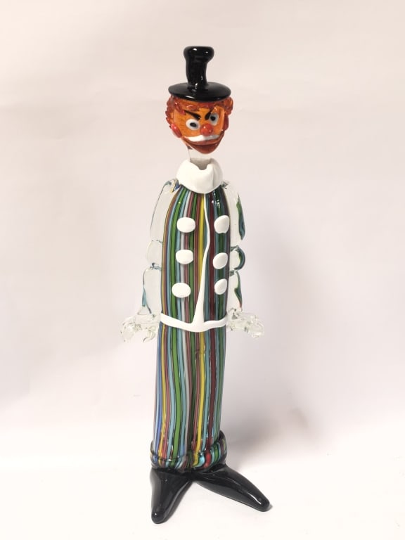 Slender Murano Italy Glass Clown Bottle: Slender Murano Italy Glass Clown Bottle, 20in by 7in by 5in