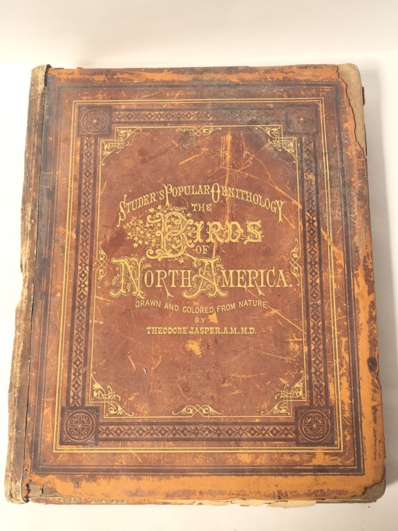 1876 Antique Studer's Popular Ornithology, The Bir: 1876 Antique Studer's Popular Ornithology, The Birds of North America, 15in by 11.5in by 2.25in