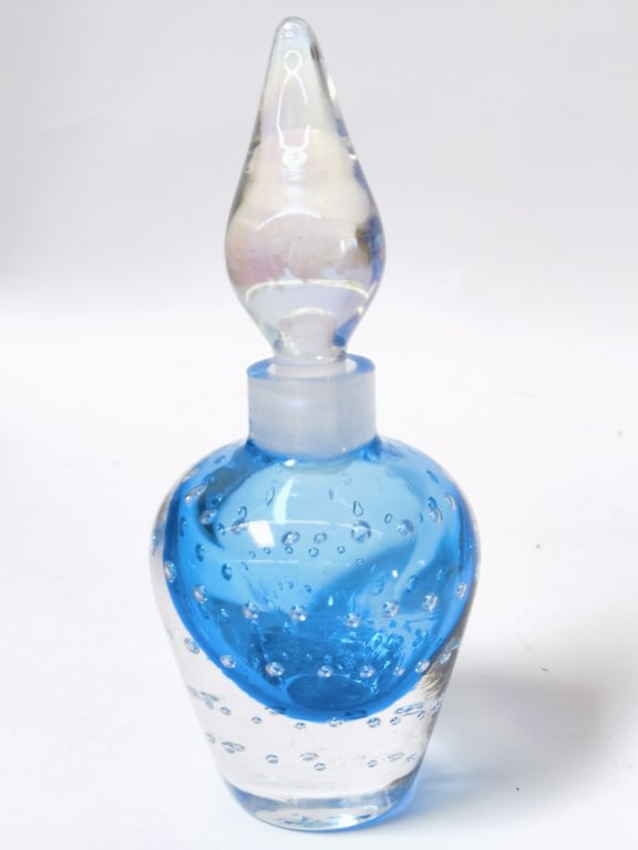 Vintage Bullicante Turquoise Art Glass Perfume Bot: Vintage Bullicante Turquoise Art Glass Perfume Bottle, 6.25in