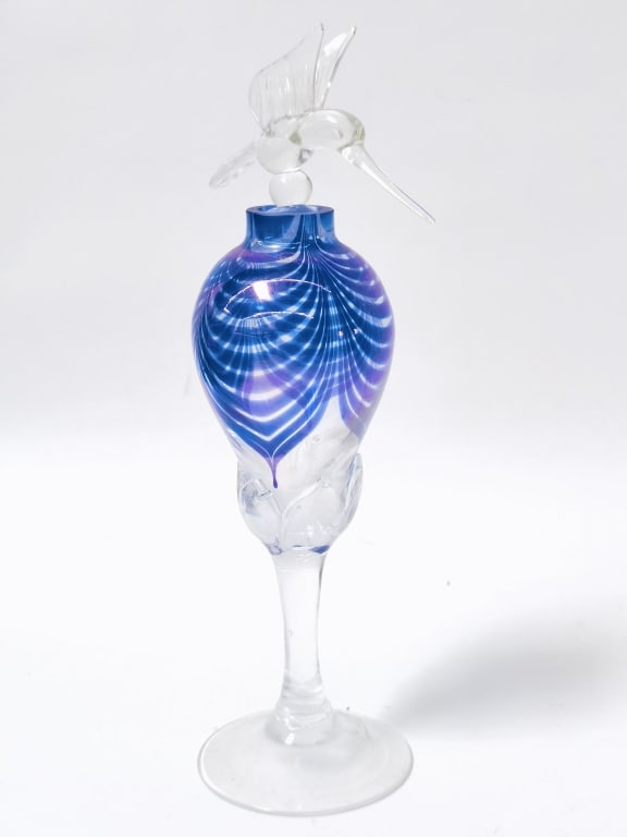 Vintage Pulled Feather Hummingbird Art Glass Bottl (1 of 5)