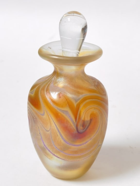 Vintage Golden Iridescent Pulled Swirl Perfume Bot: Vintage Golden Iridescent Pulled Swirl Perfume Bottle, 4in