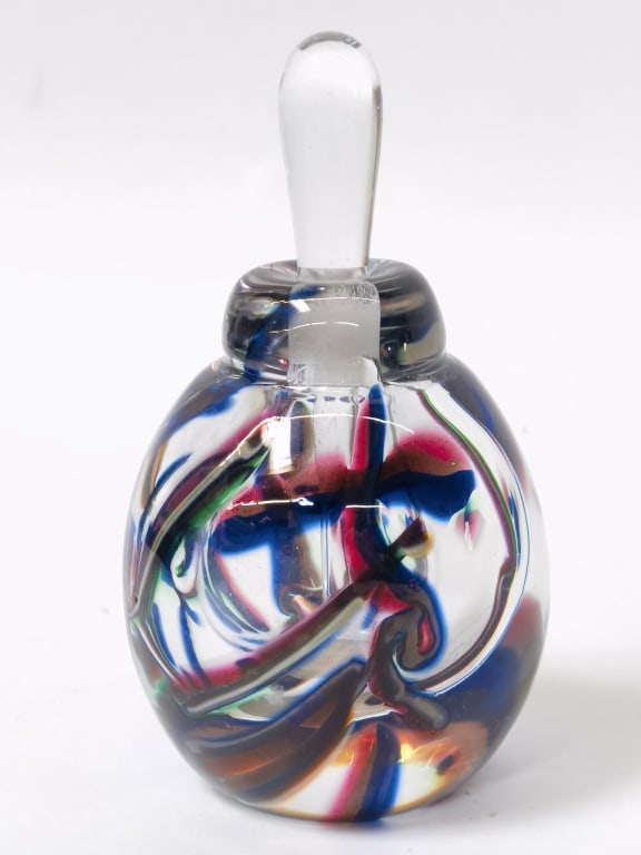1996 Joe Hamon? End-of-Day Art Glass Perfume Bottl: 1996 Joe Hamon? End-of-Day Art Glass Perfume Bottle, 4in