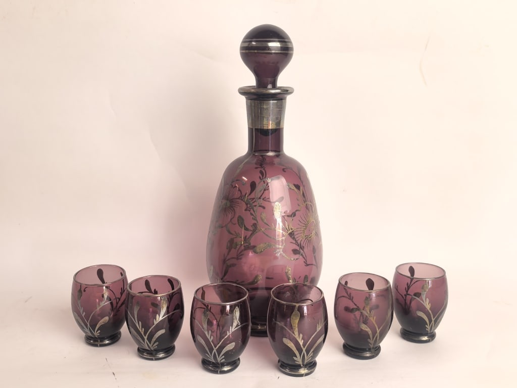 Art Nouveau Amethyst & Silver Overlay Cordial Deca (1 of 5)