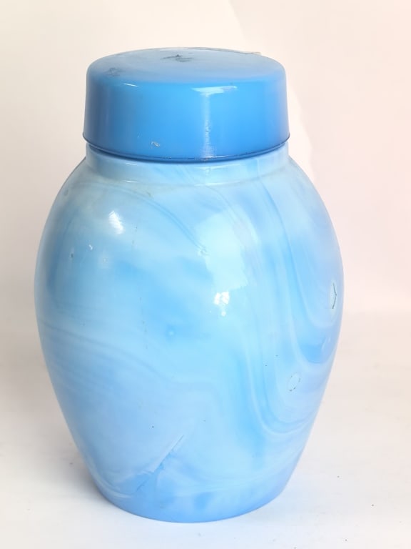 Antique French Blue Slag Glass Apothecary Jar (1 of 4)