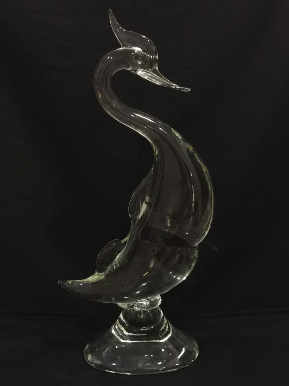 Large Murano Italy Clear Glass Bird: Large Murano Italy Clear Glass Bird, 19in