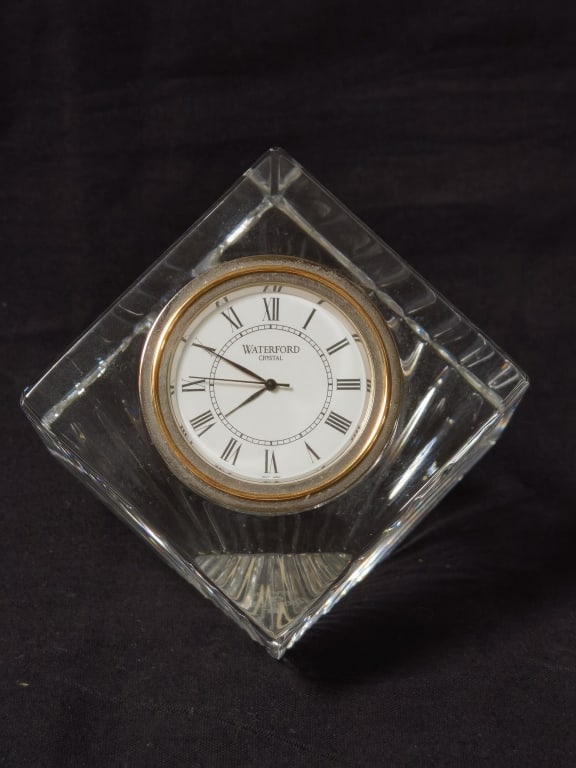 Vintage Waterford Crystal Cube Table Clock: Vintage Waterford Crystal Cube Table Clock, 2.5in