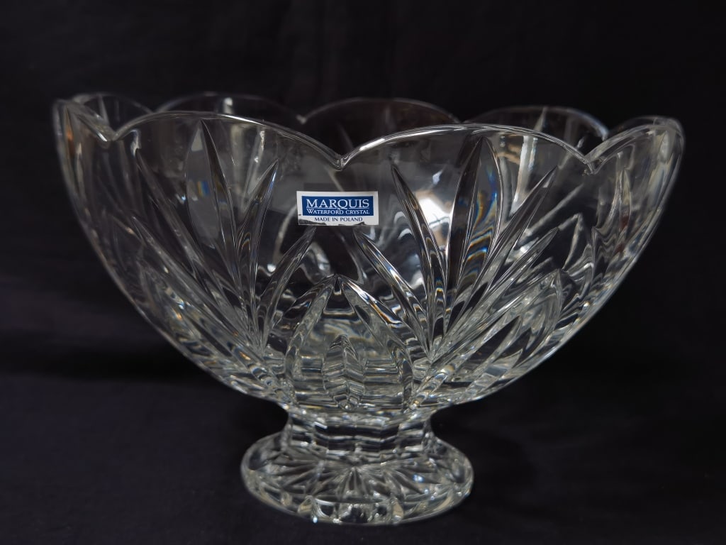 Large Marquis by Waterfrod Crystal Pedestal Bowl: Large Marquis by Waterfrod Crystal Pedestal Bowl, 10in by 6.5in