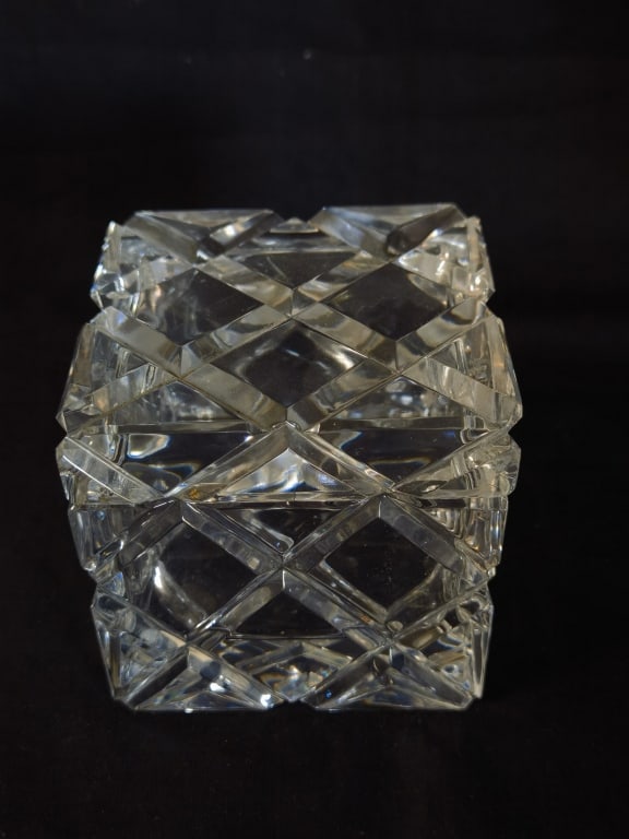 French Geometric Cut Crystal Lidded Box - 2