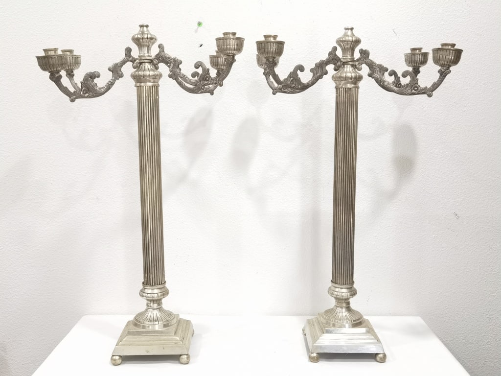 Pr. of Vintage Silver-Plated Three-Light Candelabr (1 of 6)