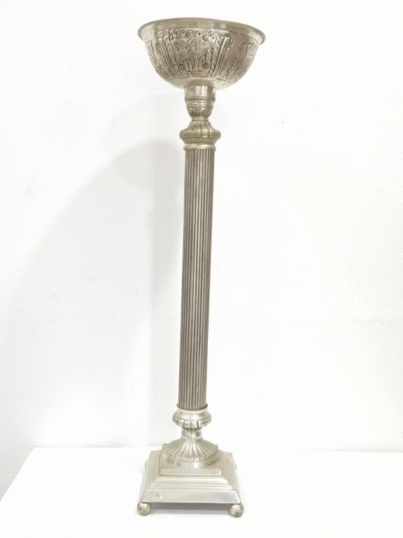 Vintage Silver-Plated Columnar Presentation Bowl S: Vintage Silver-Plated Columnar Presentation Bowl Stand, 31.5in by 8.5in