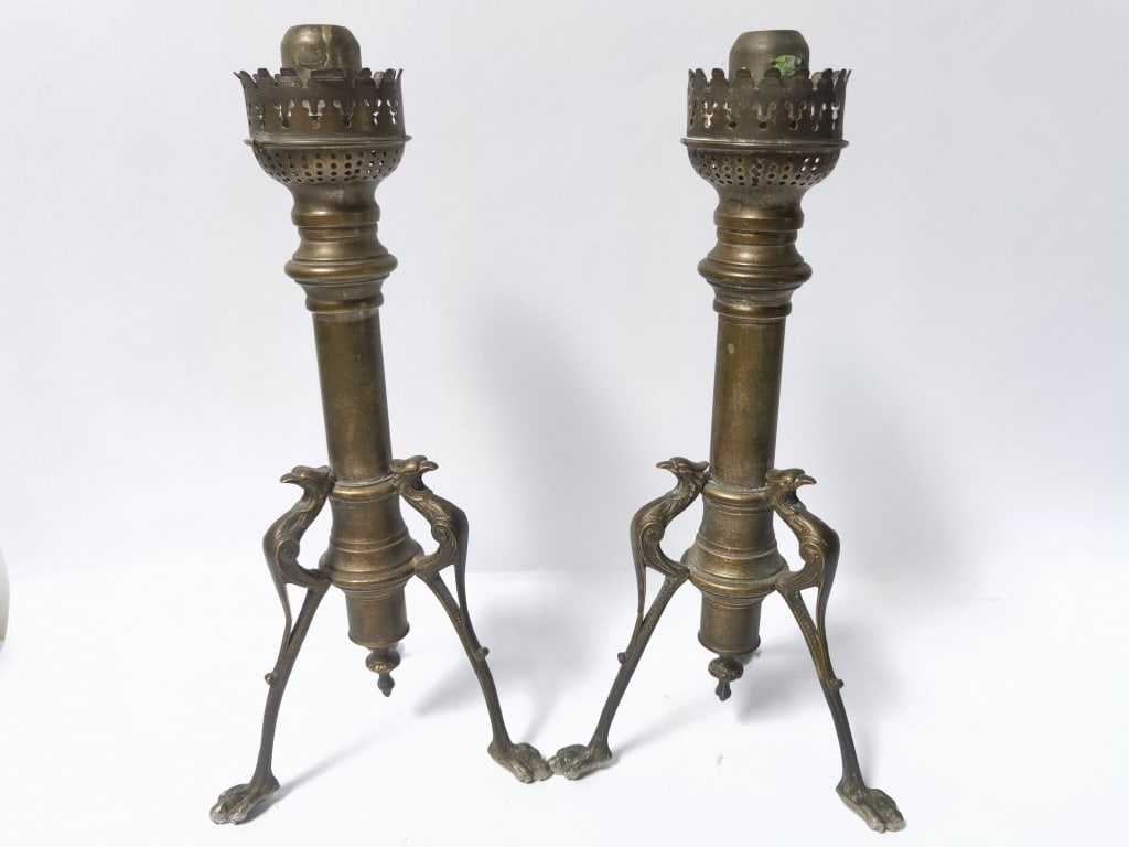 Pr. of Antique French Bronze Candlesticks with Bir (1 of 4)