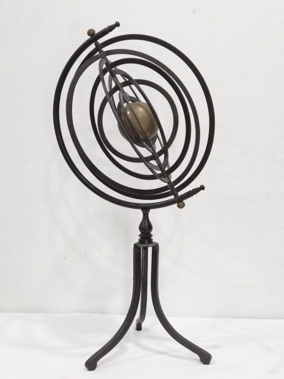 Vintage Bronze Armillary Sphere on Stand: Vintage Bronze Armillary Sphere on Stand, 12.5in by 12.5in by 5in