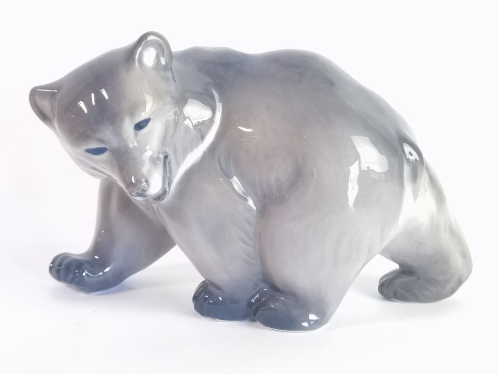 Royal Copenhagen Porcelain Gray Bear: Royal Copenhagen Porcelain Gray Bear, 6.25in by 4.25in by 3.25in