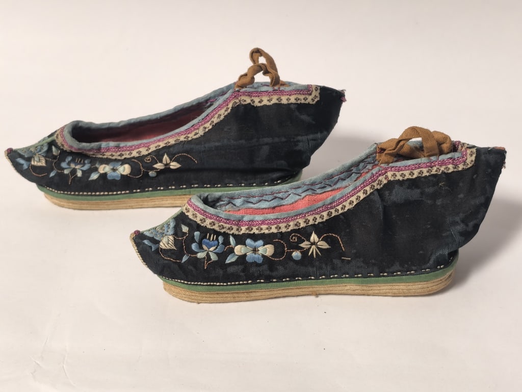 Pr. of 19-20th C. Chinese Embroidered Three-Inch L (1 of 3)