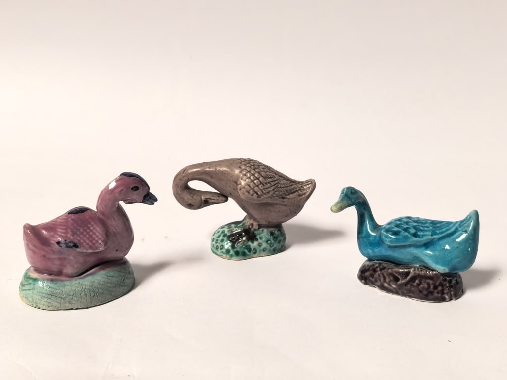 (3) Qing Chinese Porcelain Glazed Duck Figurines (1 of 4)
