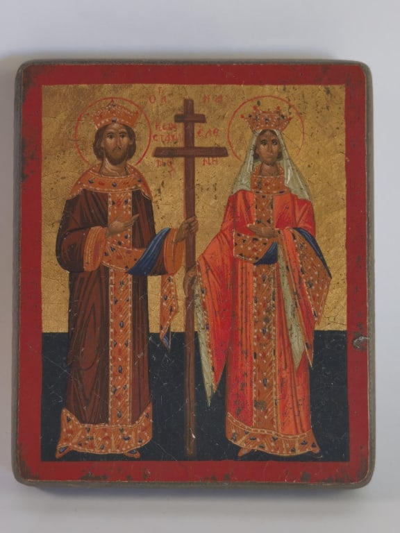 Vintage Hand-Painted Byzantine Icon Reproduction: Vintage Hand-Painted Byzantine Icon Reproduction, 4.5in by 3.75in