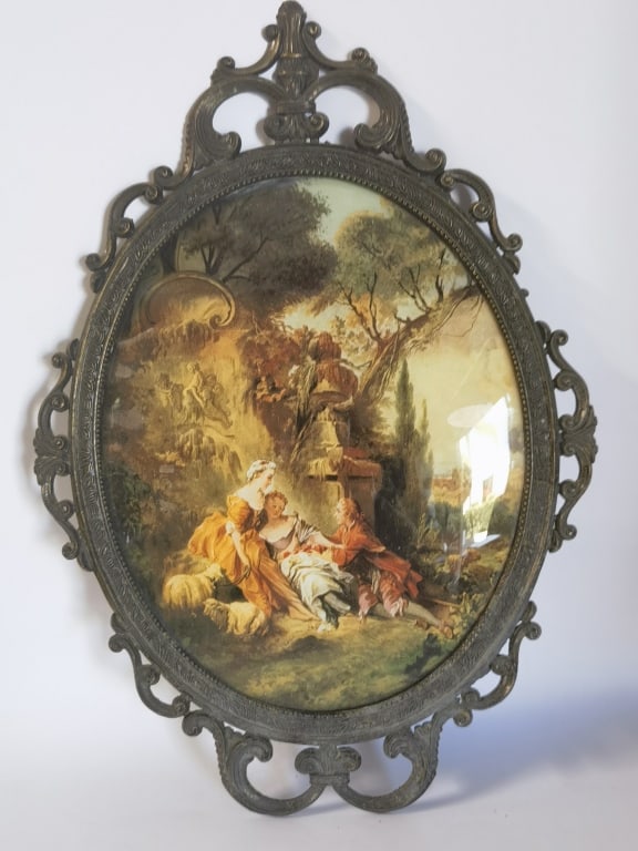Rococo Revival Framed Pastoral Print under Convex (1 of 4)