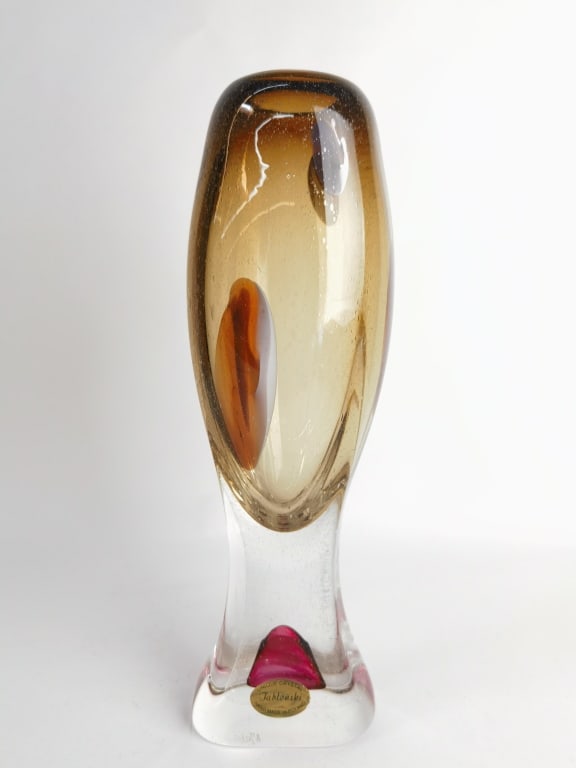 Vintage Tablonski Poland Art Glass Vase: Vintage Tablonski Poland Art Glass Vase, 14in by 4 3/8in